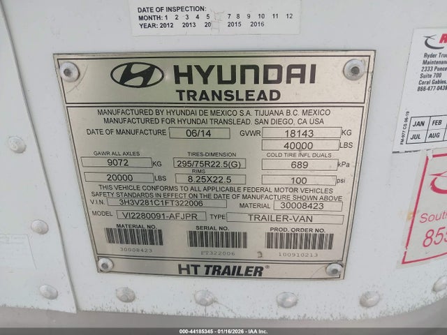 Hyundai Translead Inc Unknown 2015 3H3V281C1FT322006 Image 9