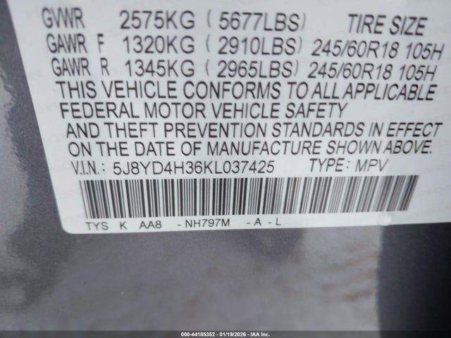 Продажа на аукционе авто 2019 Acura Mdx Standard, vin: 5J8YD4H36KL037425, номер лота: 44185352