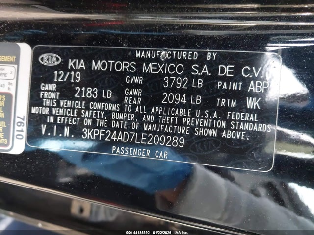 3KPF24AD7LE209289 KIA Forte Lxs