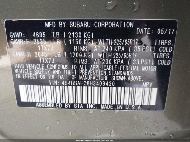 4S4BSAFC8H3409430 Subaru Outback 2.5i Premium