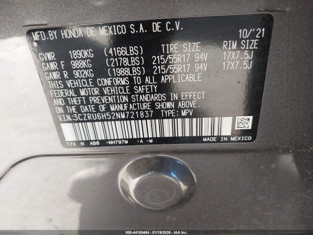 3CZRU6H52NM721837 Honda Hr-v Awd Ex