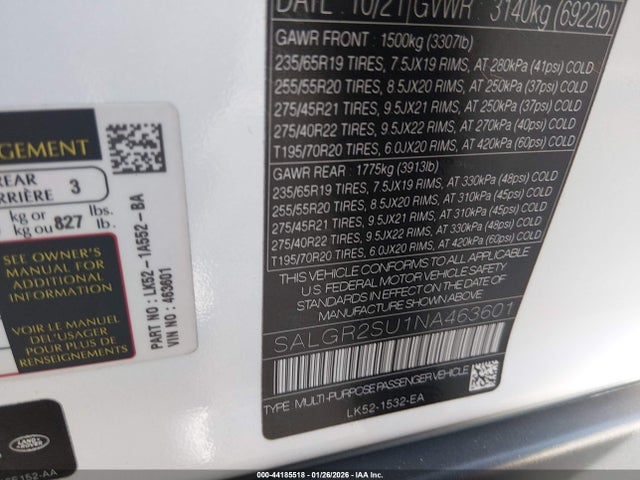 Land Rover Range Rover 2022 SALGR2SU1NA463601 Image 9