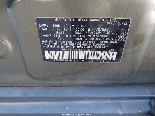Продаж на аукціоні авто 2015 Subaru Outback 2.5i Limited, vin: 4S4BSBNC8F3283316, номер лоту: 44185556