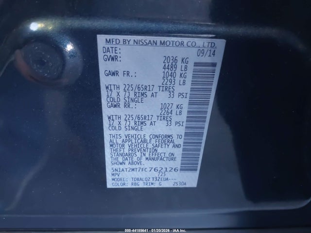 Nissan ROGUE SV 2015 5N1AT2MT7FC762126 Image 9