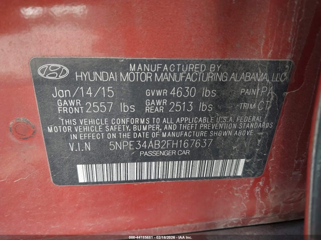 5NPE34AB2FH167637 Hyundai Sonata Sport 2.0t