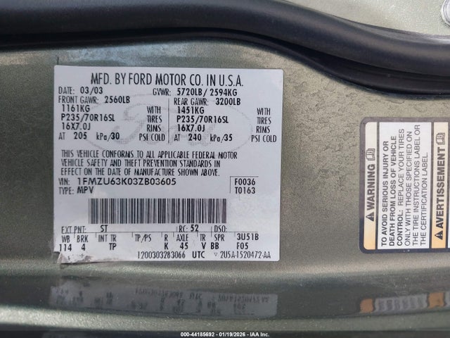 2003 FORD EXPLORER 1FMZU63K03ZB03605 Photo 8