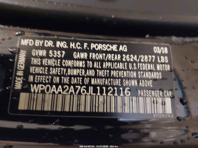 Auction sale of the 2018 Porsche Panamera 4, vin: WP0AA2A76JL112116, lot number: 44185754