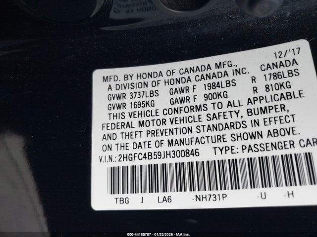 Honda Civic Lx 2018 2HGFC4B59JH300846 Image 9