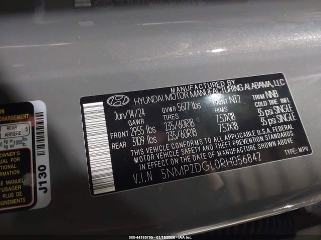 Aukcja sprzedaży 2024 Hyundai Santa Fe Sel, vin: 5NMP2DGL0RH056842, numer aukcji: 44185795