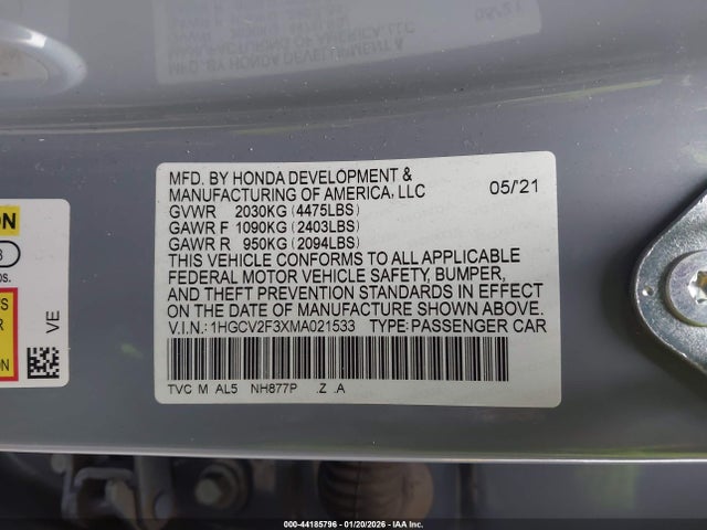 Aukcja sprzedaży 2021 Honda Accord Sport 2.0t, vin: 1HGCV2F3XMA021533, numer aukcji: 44185796