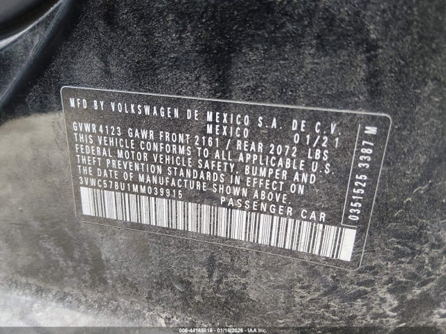 Aukcja sprzedaży 2021 Volkswagen Jetta 1.4t R-line/1.4t S/1.4t Se, vin: 3VWC57BU1MM039915, numer aukcji: 44185816