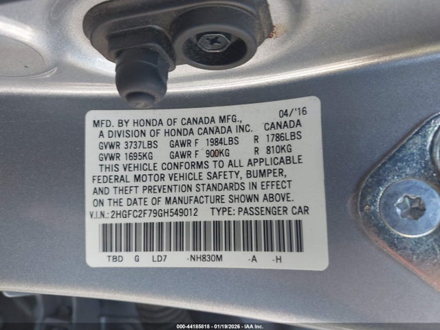 Honda CIVIC EX 2016 2HGFC2F79GH549012 Image 9