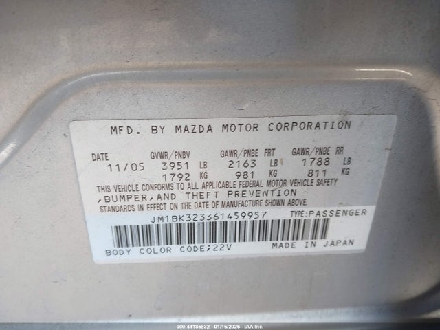 2006 MAZDA MAZDA3 JM1BK323361459957 Photo 8