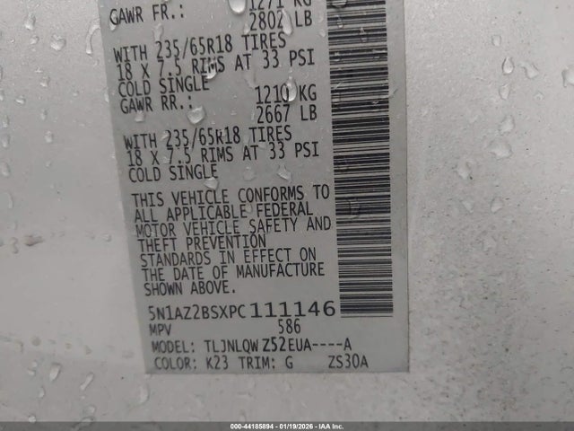 5N1AZ2BSXPC111146 Nissan Murano Sv Intelligent Awd
