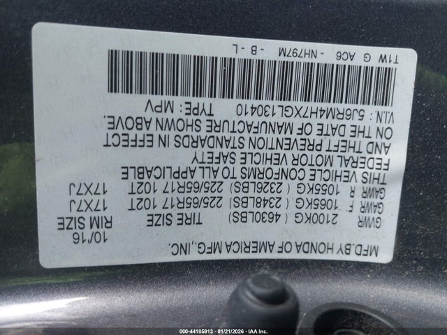 5J6RM4H7XGL130410 Honda Cr-v Ex-l