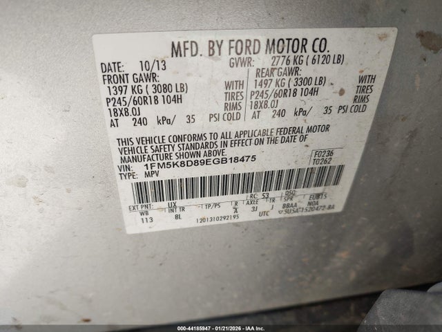 44185947 :رقم المزاد ، 1FM5K8D89EGB18475 vin ، 2014 Ford Explorer Xlt مزاد بيع