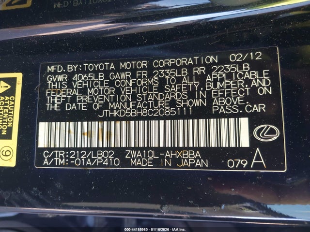 2012 LEXUS CT 200H JTHKD5BH8C2085111 Photo 8