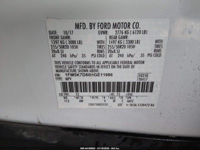 1FM5K7D80HGE11986 Ford EXPLORER XLT
