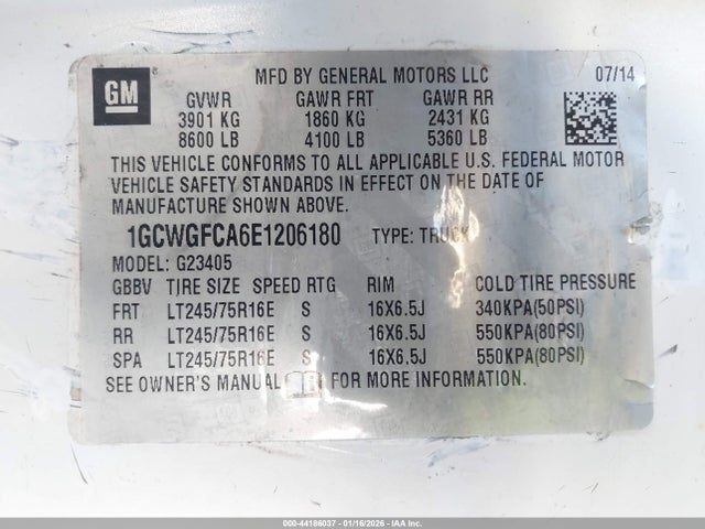 Chevrolet Express 2500 Work Van 2014 1GCWGFCA6E1206180 Image 9