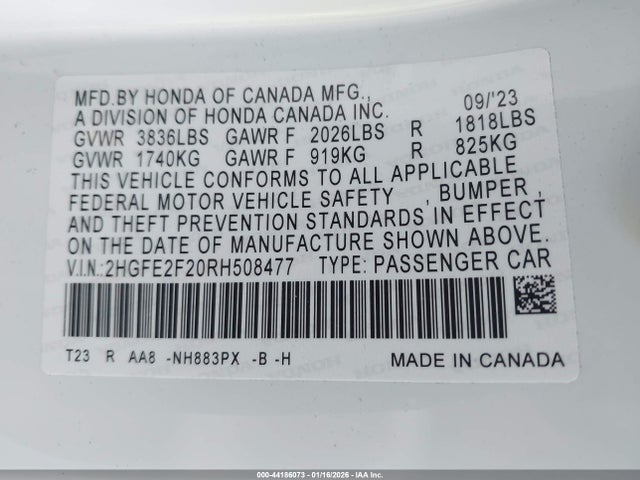 Honda Civic Lx 2024 2HGFE2F20RH508477 Image 9