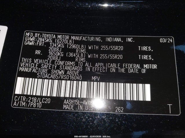 5TDACAB57RS016040 Toyota Grand Highlander Hybrid Limited