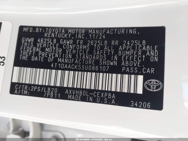 Aukcja sprzedaży 2025 Toyota Camry Xse, vin: 4T1DAACK5SU086107, numer aukcji: 44186096