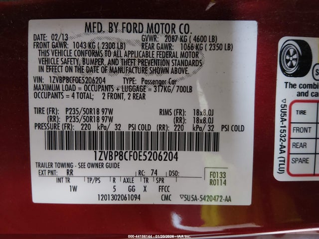 1ZVBP8CF0E5206204 Ford MUSTANG GT