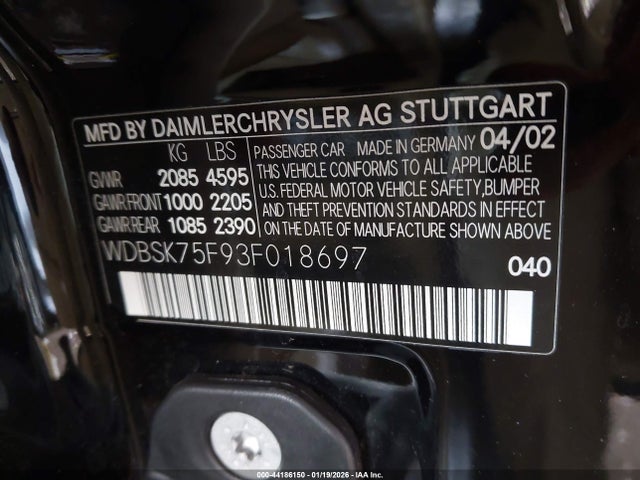 2003 MERCEDES-BENZ SL 500 WDBSK75F93F018697 Photo 8