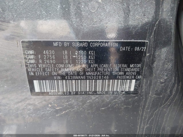 Aukcja sprzedaży 2022 Subaru Legacy Limited, vin: 4S3BWAN61N3028146, numer aukcji: 44186171