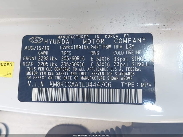 KM8K1CAA1LU444706 Hyundai Kona Se