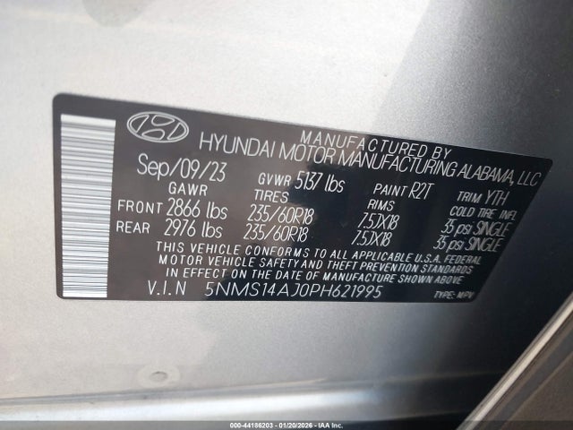 44186203 :رقم المزاد ، 5NMS14AJ0PH621995 vin ، 2023 Hyundai Santa Fe Se مزاد بيع