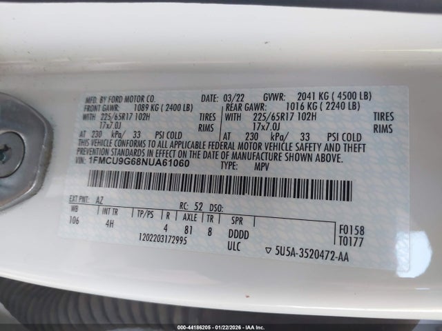 1FMCU9G68NUA61060 Ford ESCAPE SE