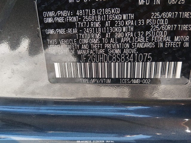 Aukcja sprzedaży 2025 Subaru Crosstrek Premium, vin: JF2GUHDC8S8341075, numer aukcji: 44186218