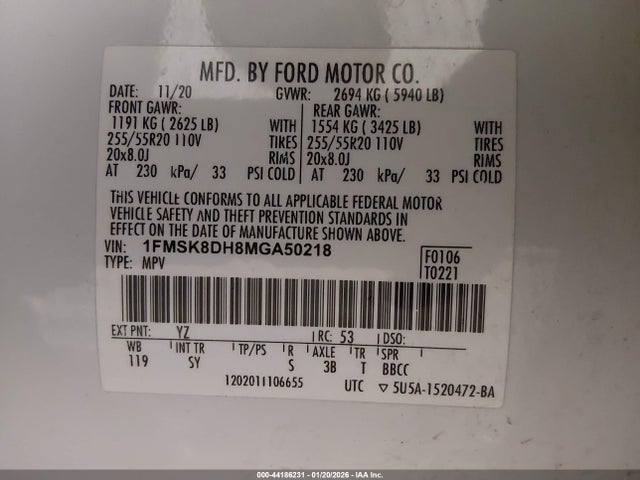 1FMSK8DH8MGA50218 Ford EXPLORER XLT