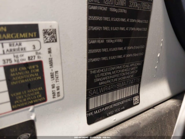 2021 LAND ROVER RANGE ROVER SPORT SALWR4RY8MA774778 Photo 8