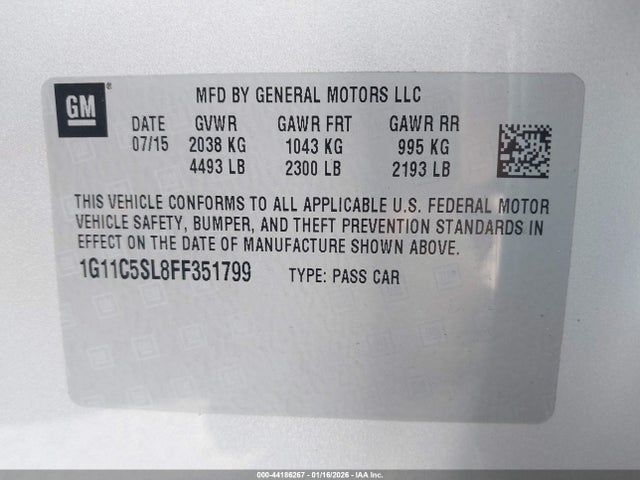 Chevrolet MALIBU 1LT 2015 1G11C5SL8FF351799 Image 9