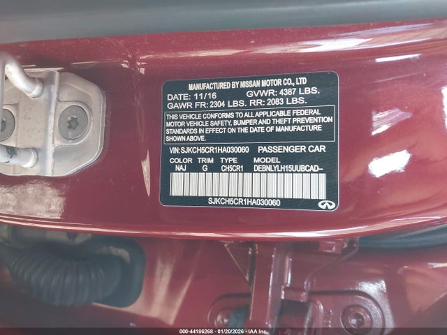 44186268 :رقم المزاد ، SJKCH5CR1HA030060 vin ، 2017 Infiniti Qx30 Premium مزاد بيع