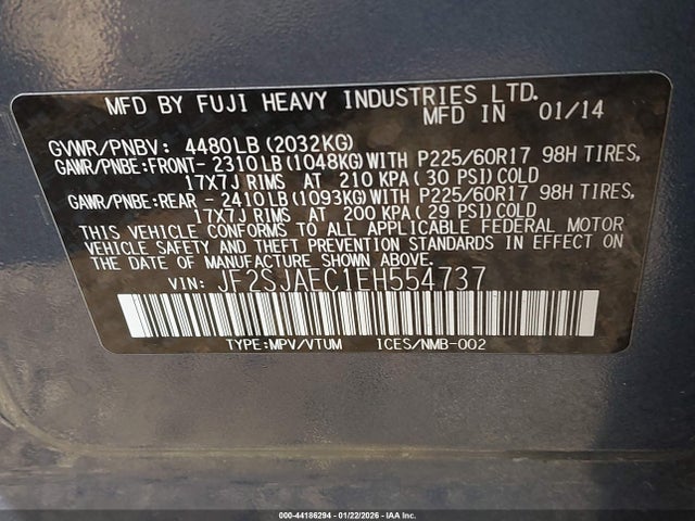 Subaru Forester 2.5i Premium 2014 JF2SJAEC1EH554737 Image 9
