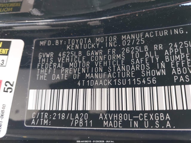 Toyota CAMRY XLE 2025 4T1DAACK1SU115456 Image 9