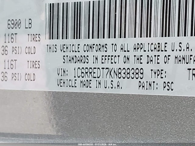 Продажа на аукционе авто 2019 Ram 1500 Laramie  4x2 6'4 Box, vin: 1C6RREDT7KN838389, номер лота: 44186320