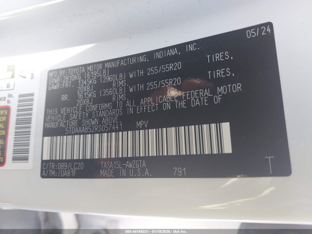 5TDAAAB52RS057441 Toyota Grand Highlander Limited