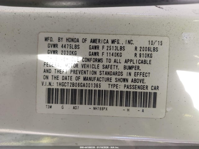 1HGCT2B06GA001365 Honda Accord Touring