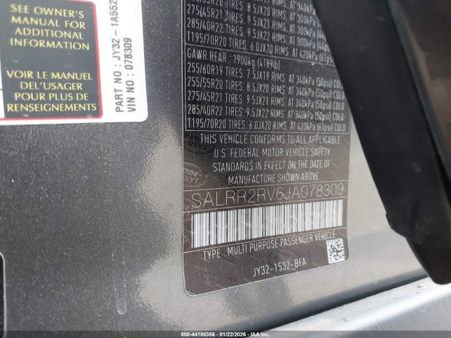 SALRR2RV6JA078309 Land Rover Discovery Hse