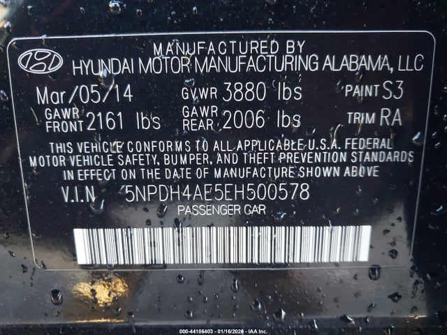 5NPDH4AE5EH500578 Hyundai ELANTRA SE