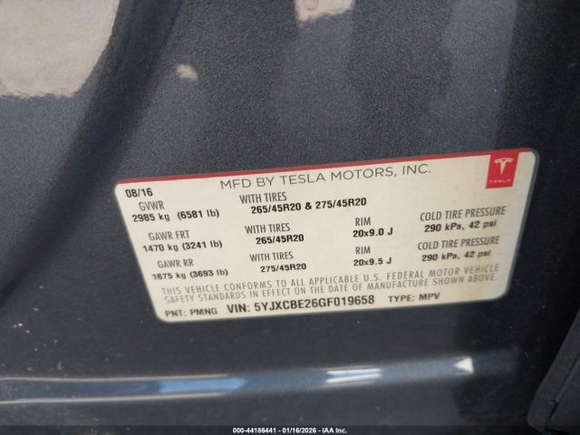 2016 TESLA MODEL X 5YJXCBE26GF019658 Photo 8