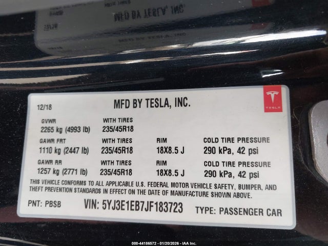 Aukcja sprzedaży 2018 Tesla Model 3 Long Range/performance, vin: 5YJ3E1EB7JF183723, numer aukcji: 44186572