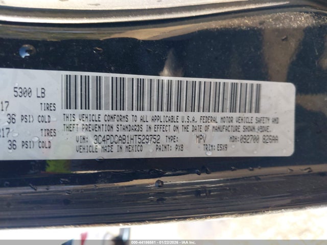 2017 Dodge Journey Se მანქანა იყიდება აუქციონზე, vin: 3C4PDCAB1HT529752, აუქციონის ნომერი: 44186581