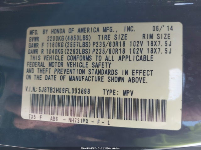 5J8TB3H59FL003898 Acura RDX