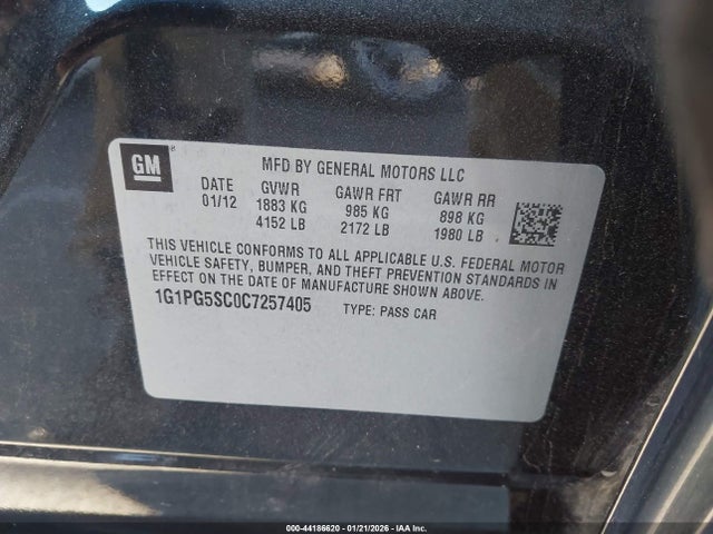 2012 CHEVROLET CRUZE 1G1PG5SC0C7257405 Photo 8