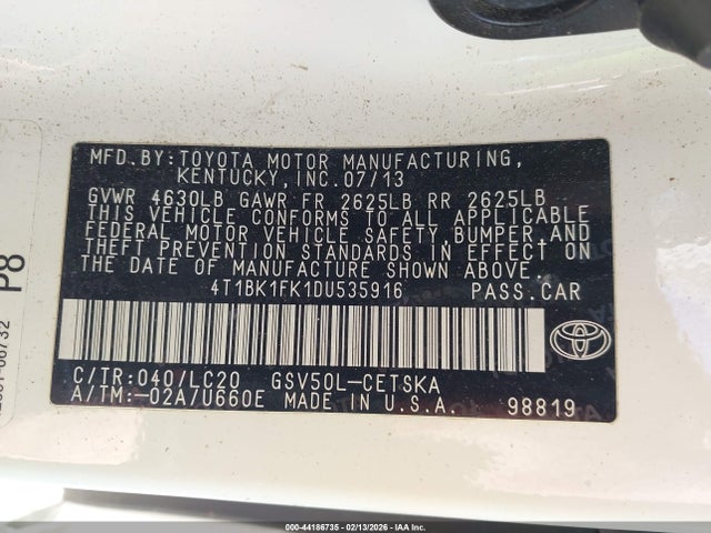 Продаж на аукціоні авто 2013 Toyota Camry Se V6, vin: 4T1BK1FK1DU535916, номер лоту: 44186735